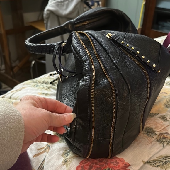 Black Leather Oryany Studded hobo Women's Bag purse - Picture 10 of 15